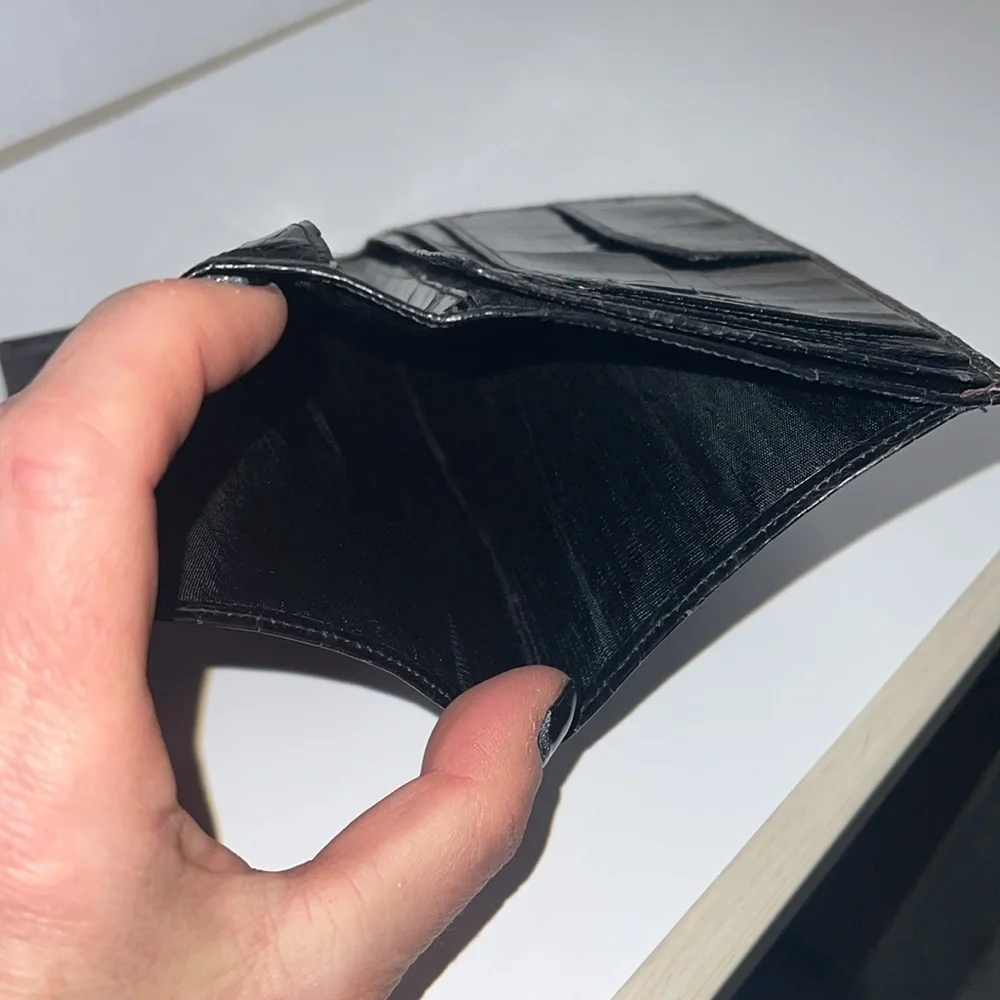 Acare Black Crocodile Patent Long Bifold Checkbook Cover Wallet - Argentina